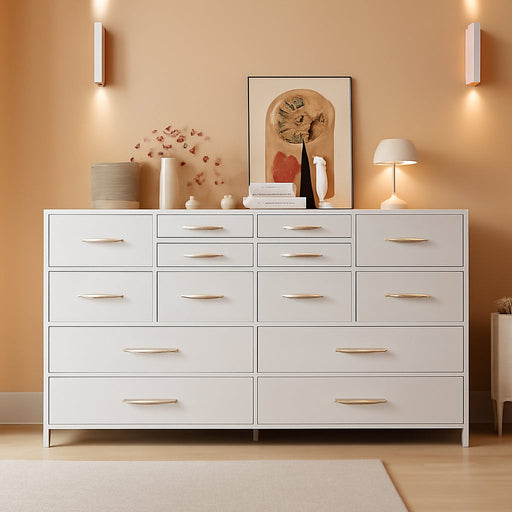 Dresser TV Stand with Power Outlet & USB White Dresser for Bedroom with 16 Drawers TV Stands for Living Room TV Stand with Storage for Bedroom,Media TV Console Table 51.1''W*11.8''D*34.8''H