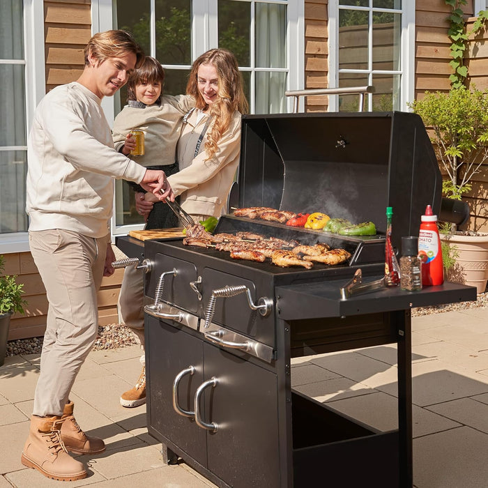 Charcoal Grills,36" Outdoor Barbecue Grill,Heavy Duty Dual-Zone Smoker Grill with 2 Lifting Charcoal Trays,Foldable Side Tables,Oversized Cooking Area for Bbq,Yard,Party
