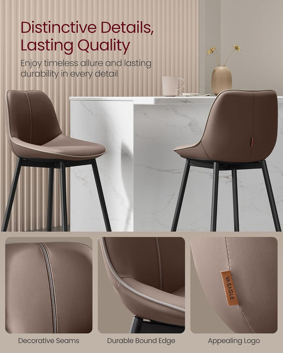Bar Stools Set of 2, Bar Height Bar Stools with Back, Ergonomic Backrest, Synthetic Leather, Metal Legs, 28.7-Inch Tall Stools for Kitchen Island Home Bar, Coffee Brown ULBC888K02