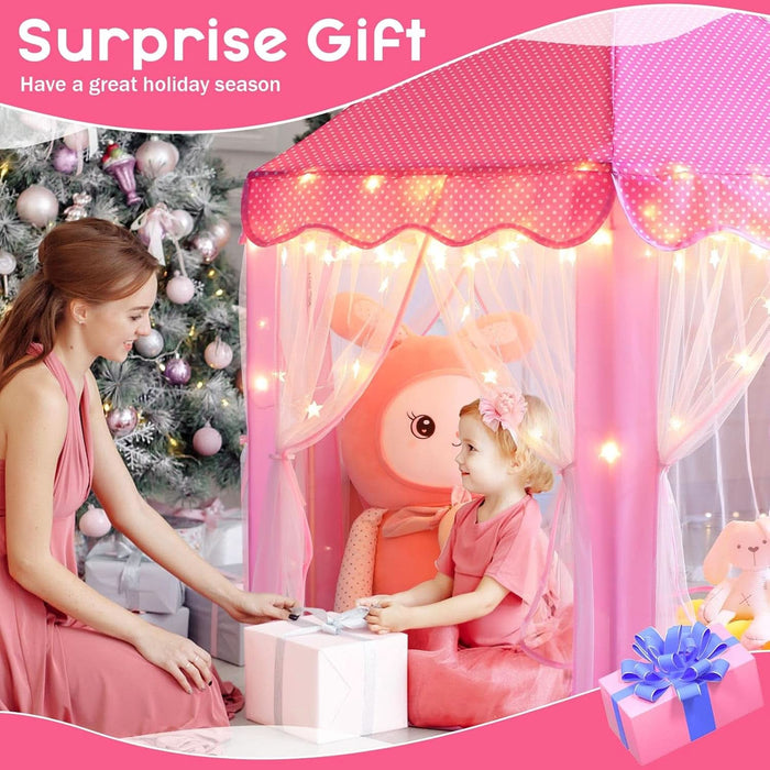 Princess Tent Girls Large Playhouse Kids Castle Play Tent with Star Lights Toy for Children Indoor and Outdoor Games, 55'' X 53'' (Dxh)