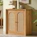 Rattan Arched Door Sideboard Buffet Cabinet, Natural Oak