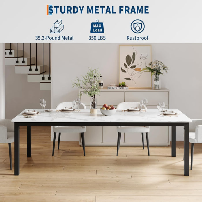 78In Industrial Dining Table for 6 People | Kitchen Farmhouse Table Mortise Tenon, Wood Office Table for Home Living Room, Metal Support 350Lb, Marble