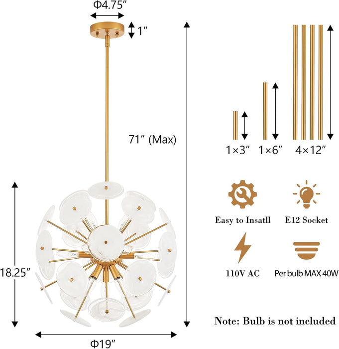 Luxurious Gold Finish 12 Light Sputnik PendantLight