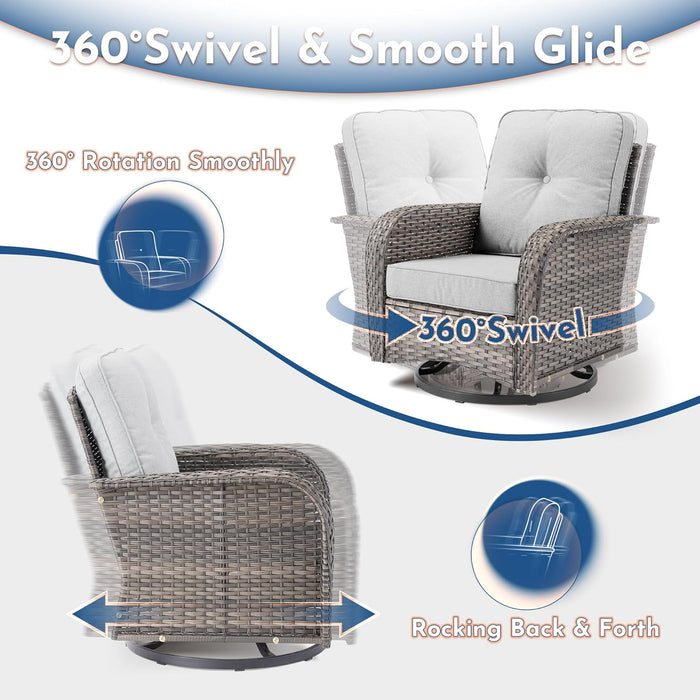 icker Patio Furniture Set with Swivel Rocker Chairs Outdoor Loveseat Sofa and Rattan Coffee Table, 5 Pieces Outdoor Conversation Sets for Patio Porch Deck Backyard Poolside, Light Gray