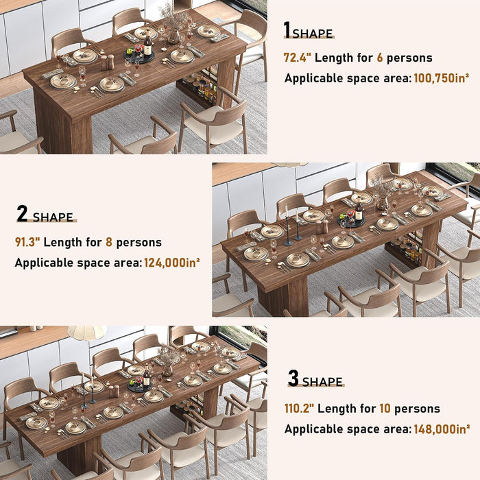 72-110 in Rectangular Extra Large Extendable Dining Table W/Storage for 6 10 12 People,Modern Farmhouse Long Wooden Kitchen Tables,Mid-Century,Double Pedestal Base for Kitchen, Dinner, Meeting,Walnut