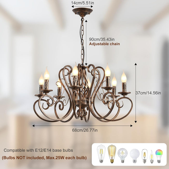 Eight Light French Country Adjustable Pendant Chandelier