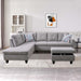 3-Piece Flannel Sectional Sofa Set with Left Facing Chaise and Storage Ottoman, Pillow, L-Shaped Couch for Living Room, Office, Apartment, Grey