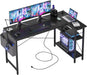 L Shaped Computer Desk with Power Outlets, 55 Inch Small Corner Desk with Reversible Shelves, Gaming Desk Computer Table Study Writing Table for Home Office Bedroom Small Space, Black