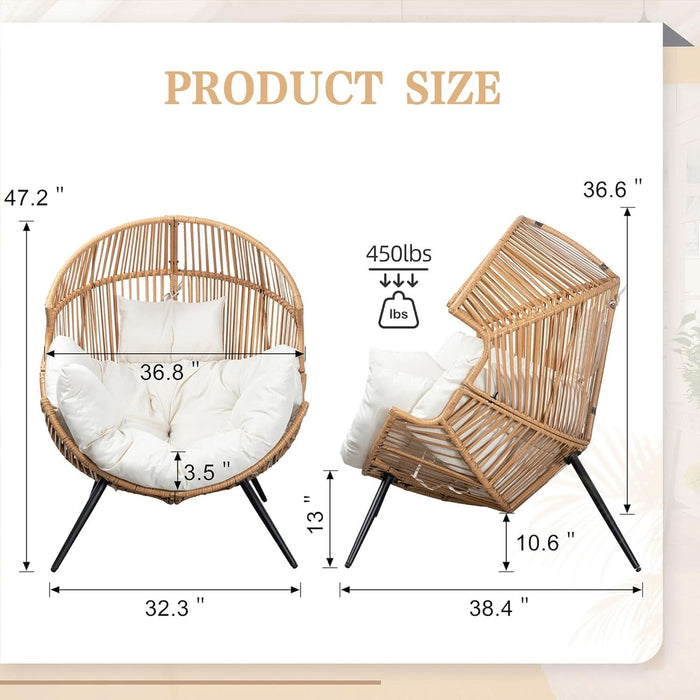 Outdoor Wicker Egg Chair PE Rattan Chair with Cushion, Oversized Patio Lounge Chair for Outdoor, Indoor, Balcony, Backyard, Garden, Beige