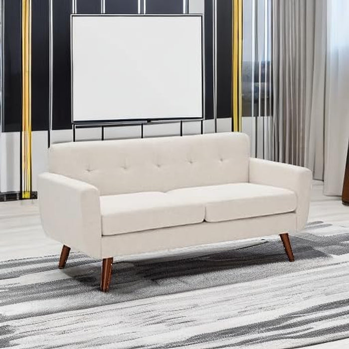 Modern Beige Loveseat with Ottoman