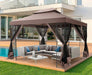 10' X 13' Pop up Gazebo, Screened Patio Gazebo, Outdoor Steel Double Roof Canopy Tent, Metal Frame Canopy with Mosquito Netting, Sunshade for Garden, Lawns, Brown