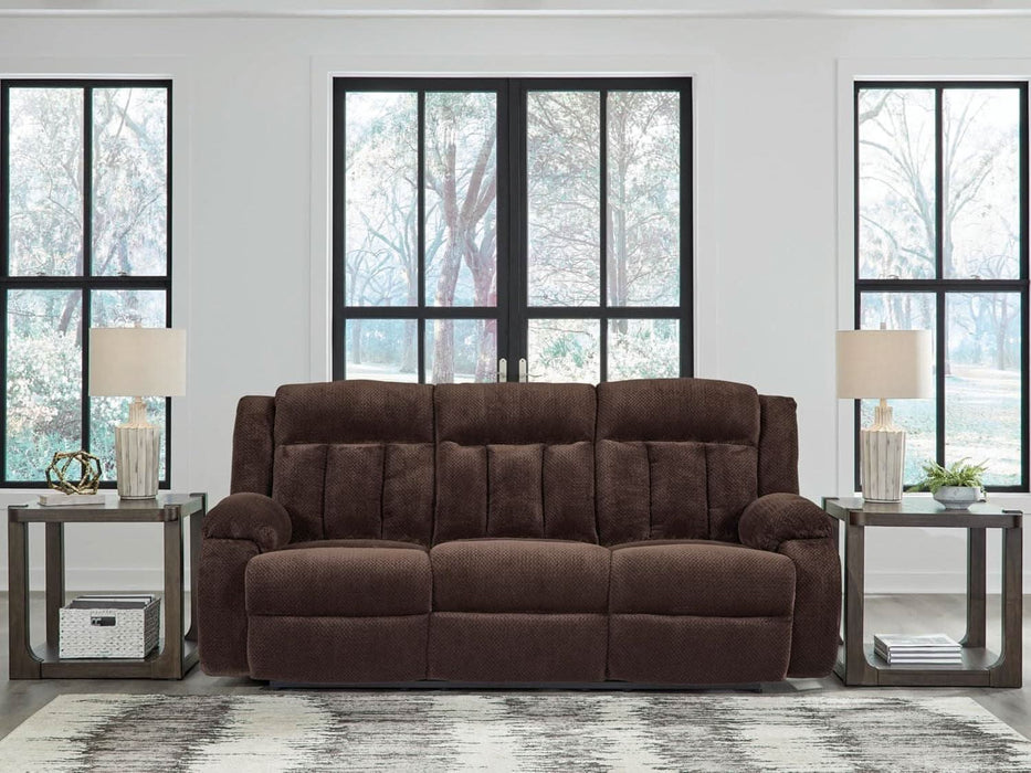 Free Wake Contemporary Dual Sided Power Reclining Sofa with Drop down Table and USB Ports, Dark Brown