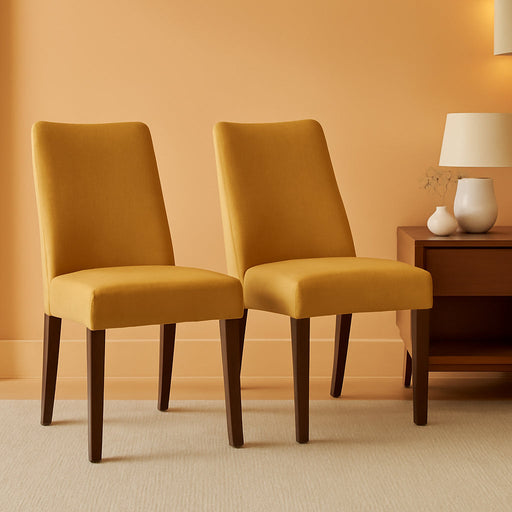 Lyncott Contemporary Dining Room Upholstered Side Chair with Foam Cushion, 2 Count, Yellow & Brown