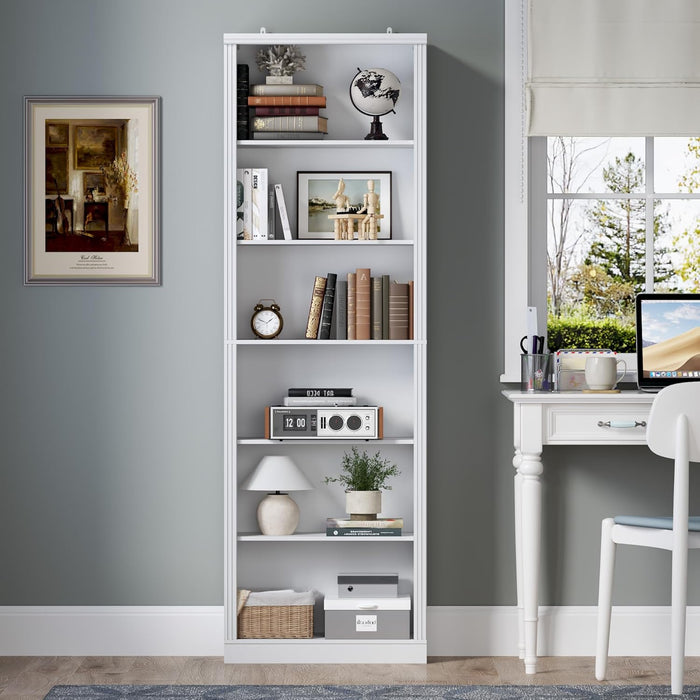 74" Tall Bookshelf, 6-Tier Floor Standing Bookcase with 2 Adjustable Shelves, 24" Wide Open Storage Shelf, Modern Display Organizer for Home Office, Living Room, Bedroom, Study