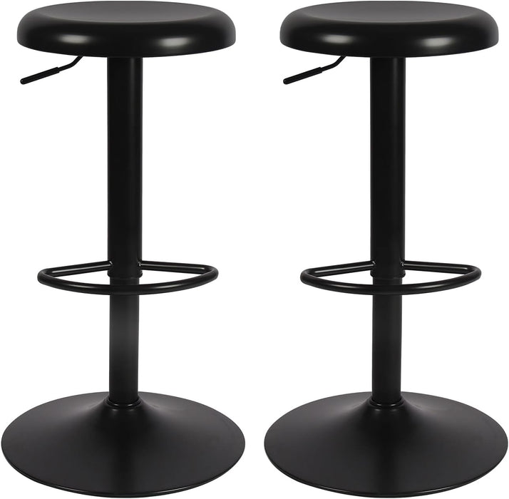 Adjustable Bar Stools Set of 2, Backless Counter Height Bar Stools, Modern Swivel round Metal Counter Stools, Armless Bar Chairs with Footrest for Kitchen Island, Pub Cafe, Black