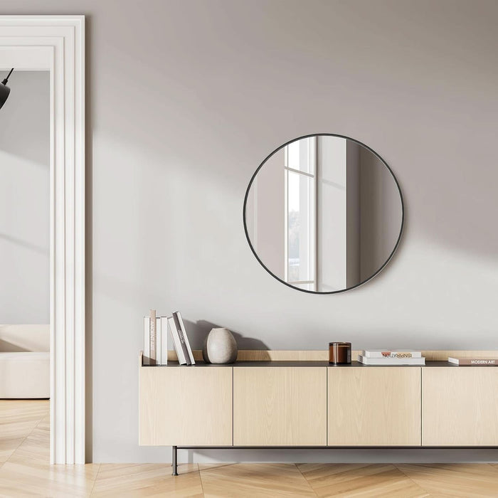Black round Wall Mirror 24 Inch, Bathroom Mirrors for over Sink, Circle Mirror for Bathroom, Entryway, Bedroom, Vanity