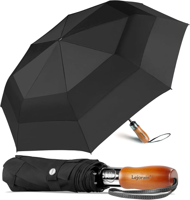 Large Folding Golf Umbrella - Compact Mens Umbrellas Travel Rain and Windproof 54Inch Collapsible Automatic Open Close Umbrella 210T Teflon Vented Double Canopy