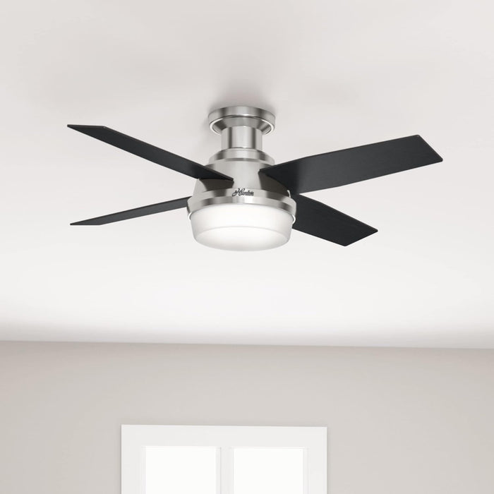 Fan Dempsey Low Profile Ceiling Fans with Lights and Remote, Flush Mount Ceiling Fan with Lights, Metal, Brushed Nickel Finish, 44 Inch LED