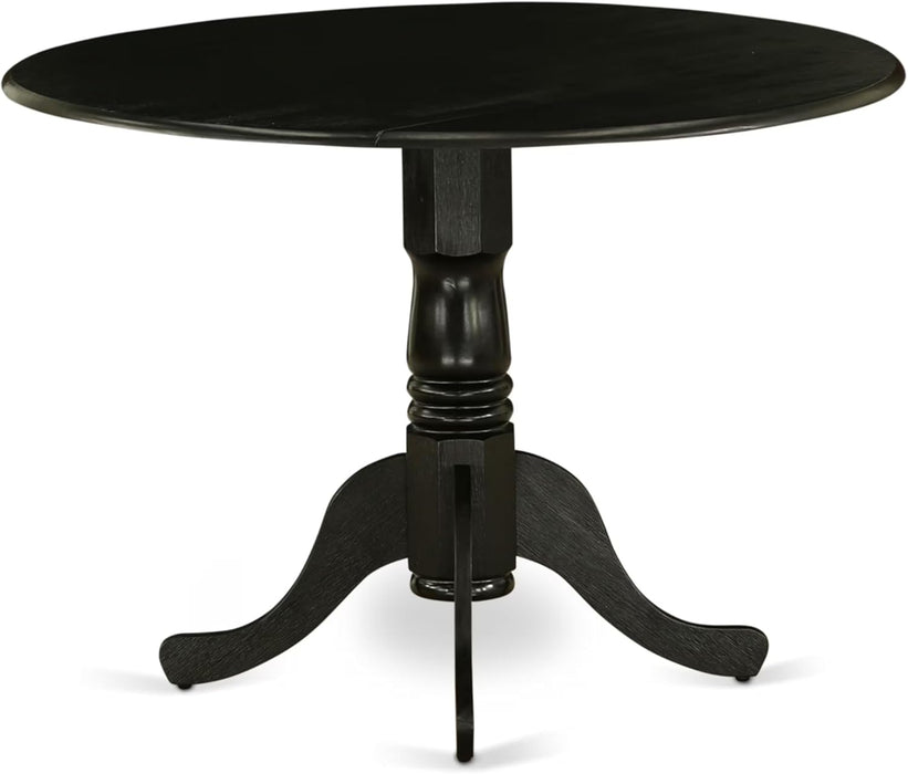 DLT-ABK-TP Dublin Dining Table - a round Wooden Table Top with Dropleaf & Pedestal Base, 42X42 Inch, Wirebrushed Black