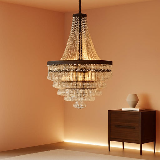 French Empire Crystal Chandeliers, Antique Bronze Chandeliers 10 Lights, Rustic Farmhouse Chandelier High Ceiling Light Fixture for Entryway, Foyer, Dining Room, Staircase (Bronze, 28 Inches)