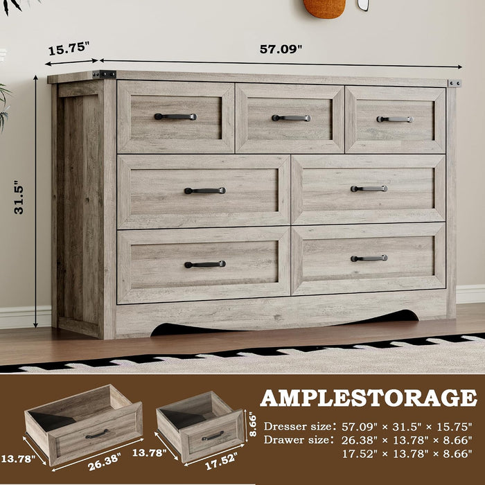 7-Drawer Dresser for Bedroom, Modern Wooden Chest of Drawers with Metal Handles, Anti-Tipping Design, Sturdy and Stable Storage Organizer for Living Room, Entryway, Home Office