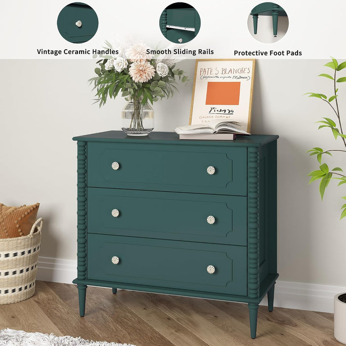 3 Drawer Dresser for Bedroom, 32" Wide Chest of Drawers, Green