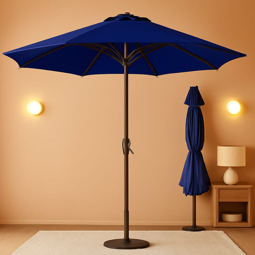 10FT Outdoor Patio Umbrella, round Market Table Umbrella with Push‑Button Tilt and Crank Lift, 8 Sturdy Metal Ribs, UV50+ Protection Canopy for Backyard, Lawn, Deck, Poolside, Garden (Navy Blue)