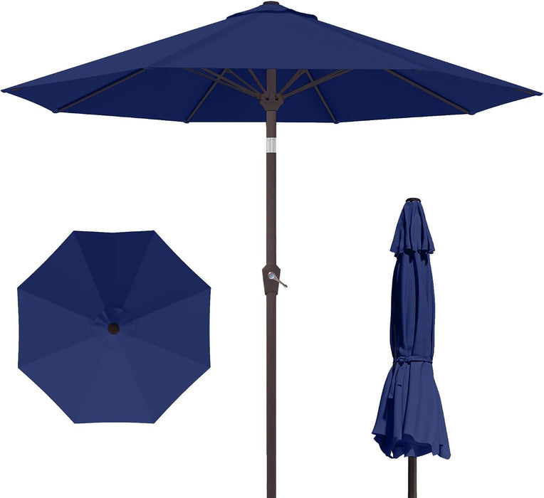 10FT Outdoor Patio Umbrella, round Market Table Umbrella with Push‑Button Tilt and Crank Lift, 8 Sturdy Metal Ribs, UV50+ Protection Canopy for Backyard, Lawn, Deck, Poolside, Garden (Navy Blue)