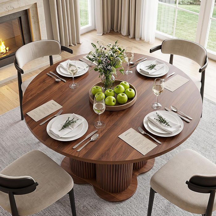 Fluted round Dining Table for 4-6, 47'' Wood Kitchen Tables for Dining Room