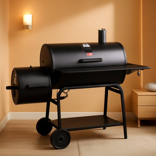 CC2036F Barrel Charcoal Grill with Offset Smoker, Outdoor BBQ Grill with 1200 Sq. In. Grilling Area for Large Event Gathering, Black