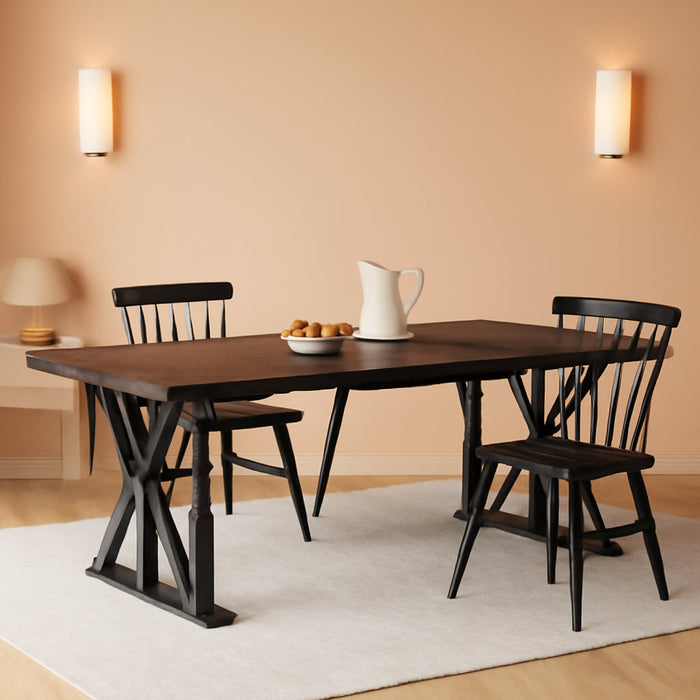 Farmhouse Dining Table for 6 People, 70.8-Inch Rectangular Wood Dining Table, Rustic Kitchen Table with Heavy Duty Metal Legs for Dining Room (Black, 70.8 Inch)