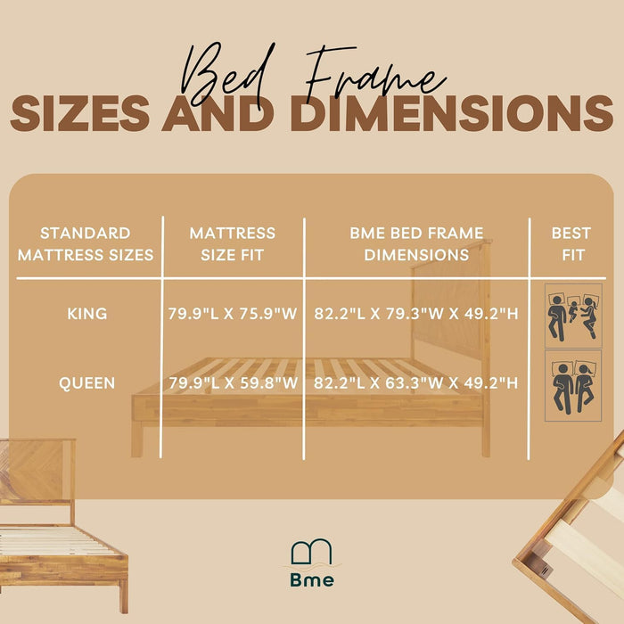 Vivian 14 Inch Deluxe Bed Frame with Headboard, Rustic & Scandinavian Style with Solid Acacia Wood, No Box Spring Needed, 12 Strong Wood Slat Support, Easy Assembly, King, Rustic Golden Brown