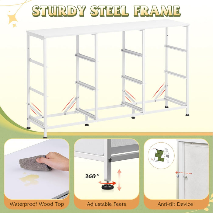 47''W Dresser for Bedroom, White Dresser TV Stand for 45, 50, 55 Inch TV, Wide Chest of Drawers with 9 Drawer, Large Entertainment Center, Fabric Dressers with Wood Top for Closet, Living Room