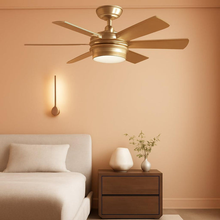 42 Inch Ceiling Fan with Lights and Remote, 6 Blade App Control Timer Reversible Stepless Brightness and Color Temperature Outdoor Wood Ceiling Fan with Lights (Gold, 42 Inch)