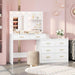 61" Vanity Desk with Mirror & Lights, White Makeup Dressing Table with 8 Drawers & 2 Shelves, 3 Lighting Modes with Adjustable Brightness for Bedroom, White