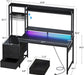 48 Inch Gaming Desk with Hutch & 3 Fabric Drawers, Computer Desk with USB Ports & LED Lights, Reversible Pc Gamer Table with Monitor Stand for Home Office, Carbon Fiber Black
