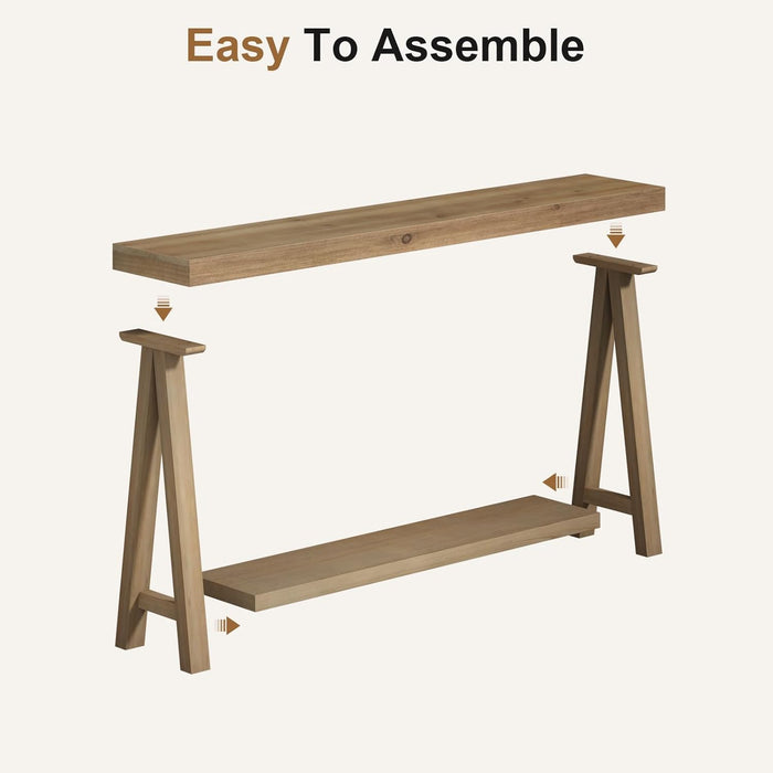 Solid Wood Console Tables - 63" Pinewood Farmhouse Rustic Hallway Table, Foyer Tables Living Room, Solid Firwood Sofa Table for Entryway, Brown
