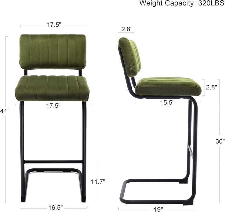 30'' Modern Bar Stools with Tufted Backs, Upholstered Velvet Fabric Bar Height Stools Chairs, Mid Century Cantilever Barstools for Kitchen Island Pub Set of 2