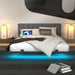 Full Floating Upholstered Bed Frame, Metal Platform Bed with Smart LED Lights and Charging Station, Gray