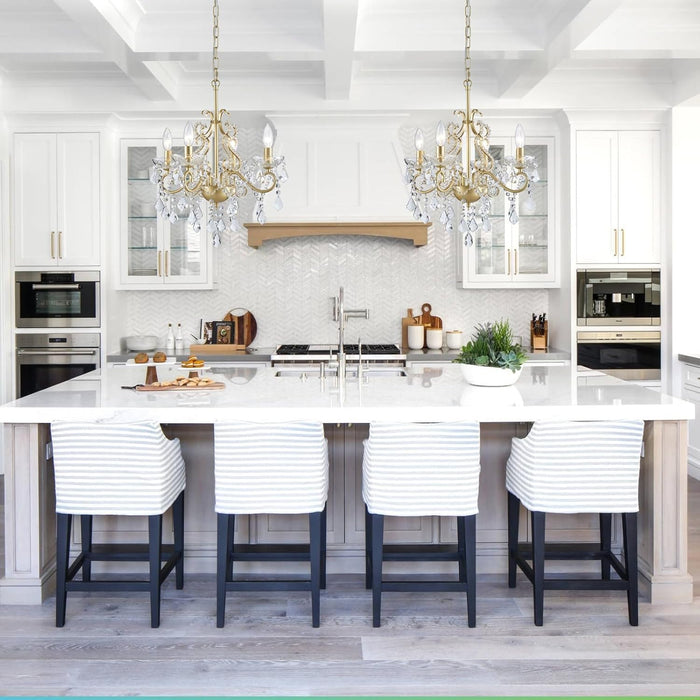 Mini Crystal Chandelier, Modern K9 Crystal Chandeliers for Dining Room, 4-Lights Gold Pendant Ceiling Light Fixture for Entryway Kitchen Island Bathroom Bedroom Living Room, H 21" X W 17.7"