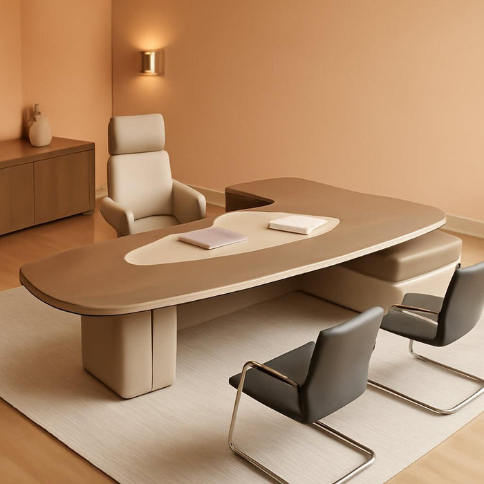 L Shaped SolidWood Desk With HiddenCableHole 141.7In