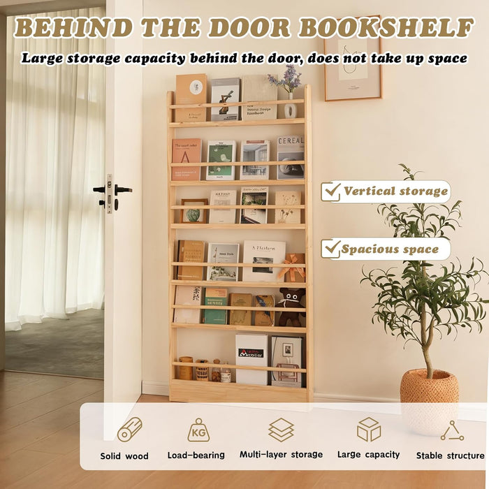6 Tier behind the Door Bookshelf, Farmhouse Bookshelf Natural