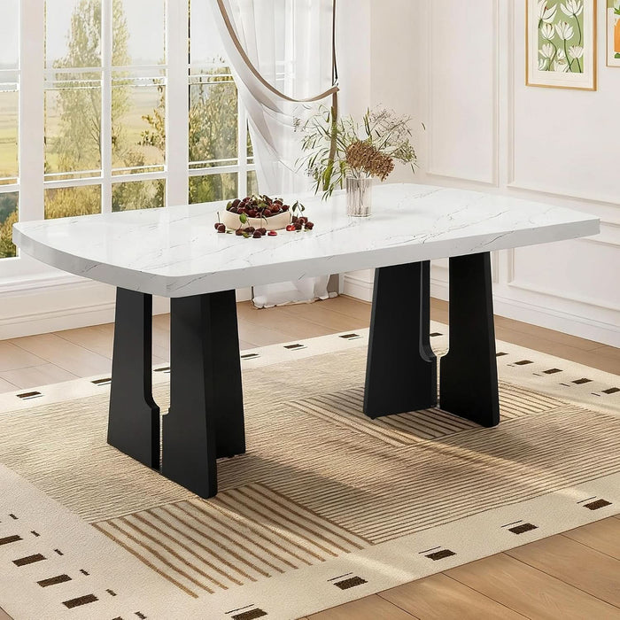 63" Faux Marble Dining Table for 4-6, Rectangle, White