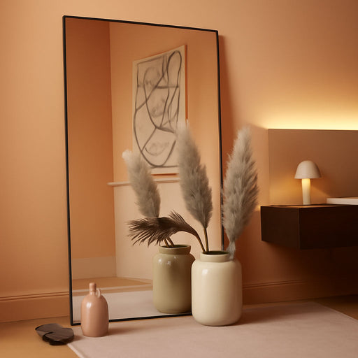 71"X31" Floor Mirror Full Length, Bedroom Floor Body Mirror with Stand, Large Black Mirror, Leaning, Standing or Hanging Horizontally/Vertically