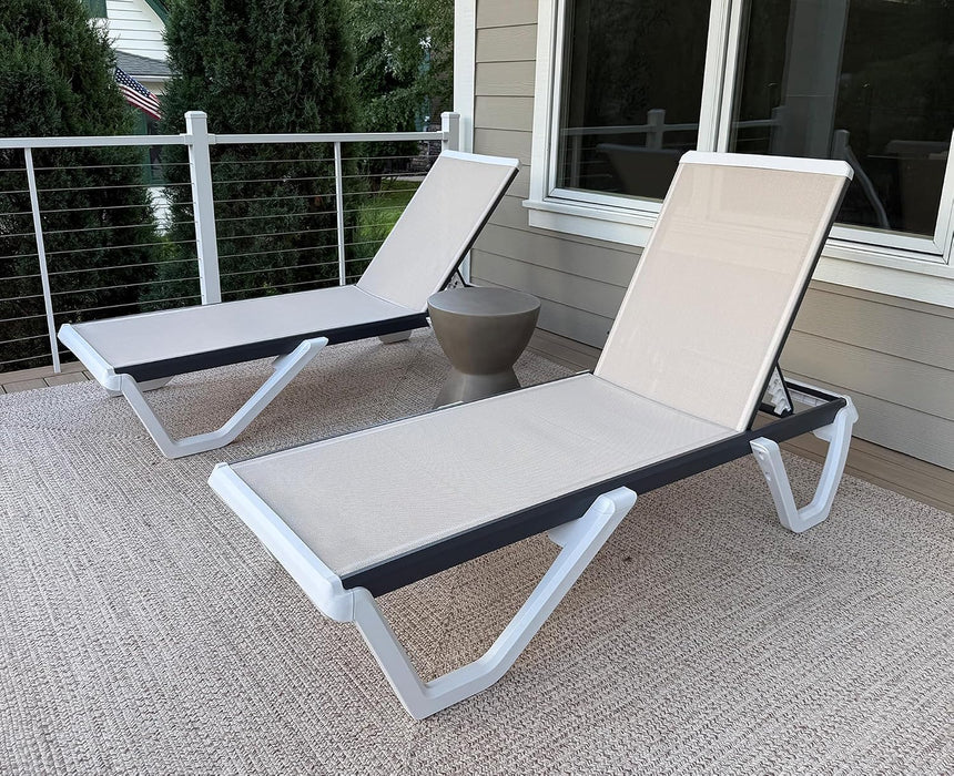 Lounge Chair Outdoor Set of 2 Chaise Lounge W/Wheels, Khaki
