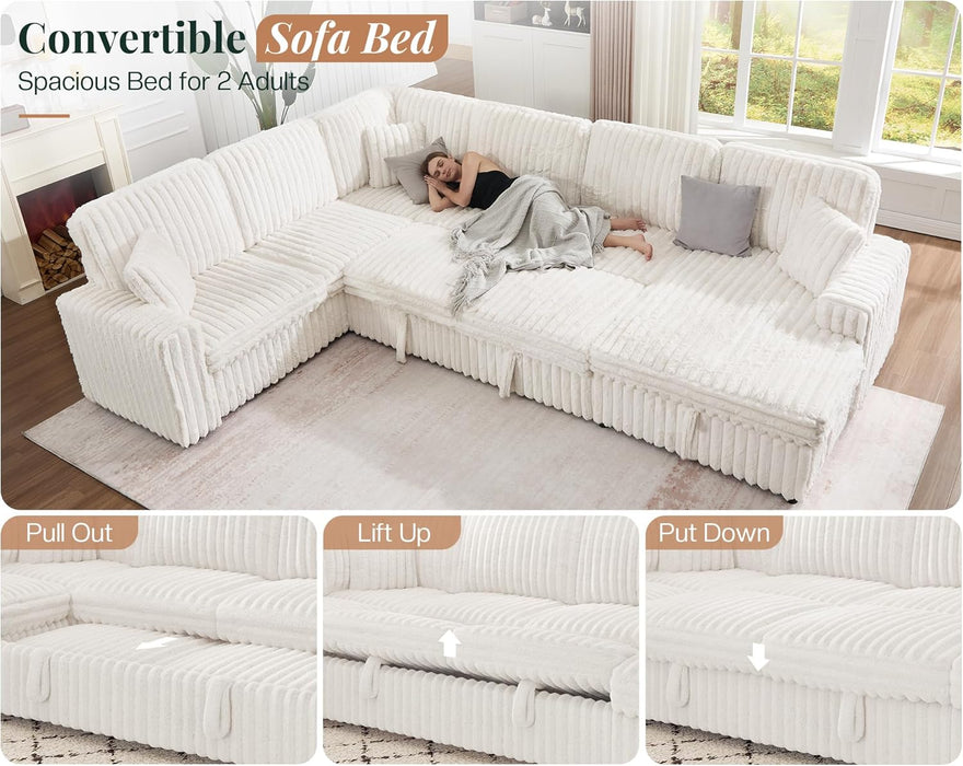 OneHundredThirtyInch Sleeper Sofa With White Faux Fur