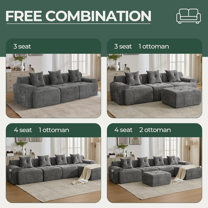 CharcoalGray 101Inch Modular Sectional Sofa With Ottoman