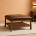 32-Inch Dark Brown Faux Leather Coffee Table Large Square Ottoman Foot Rest Stool Upholstered Coffee Table with Wooden Shelf Storage for Living Room Office