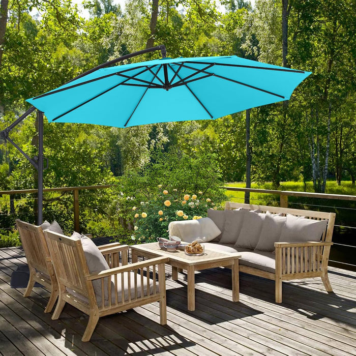 10FT Cantilever Umbrella with Base and Weights Bag, Turquoise