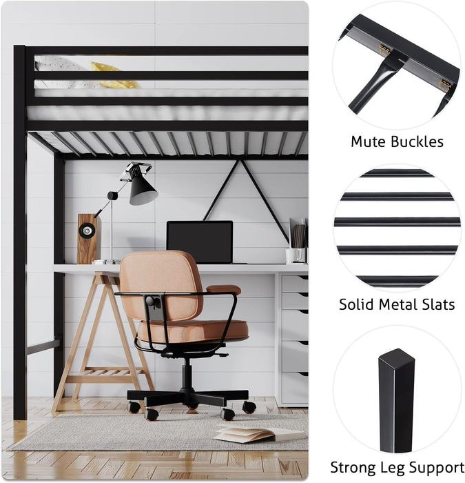 Loft Bed Twin Size with Ladder and Guardrail,Heavy Duty Metal Slats Support No Box Spring Needed Small Space Saving Furniture for Bedroom Dorm,Black